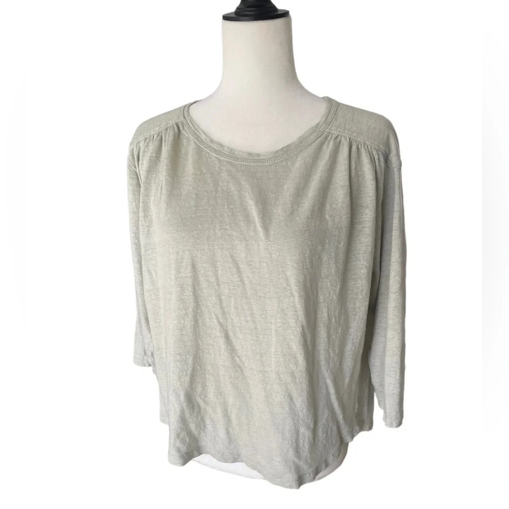 Wrap London 100% Linen 3/4 Sleeve Top Size 10 Sage green/pastel